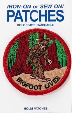 Colorful 2.5" Bigfoot patche depicting the forest,  Iron-on or sew on