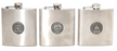 Stainless steel, hip flask with your choice of medallion 6oz.