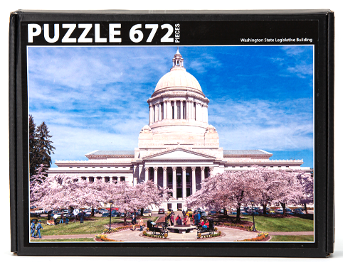 Washington State Legislative Building was completed in 1928. The brick and sandstone dome rises 287 feet to the top of the cupola and is the tallest masonry dome in North America, 672 piece jigsaw puzzle, 18 "x 24.5"